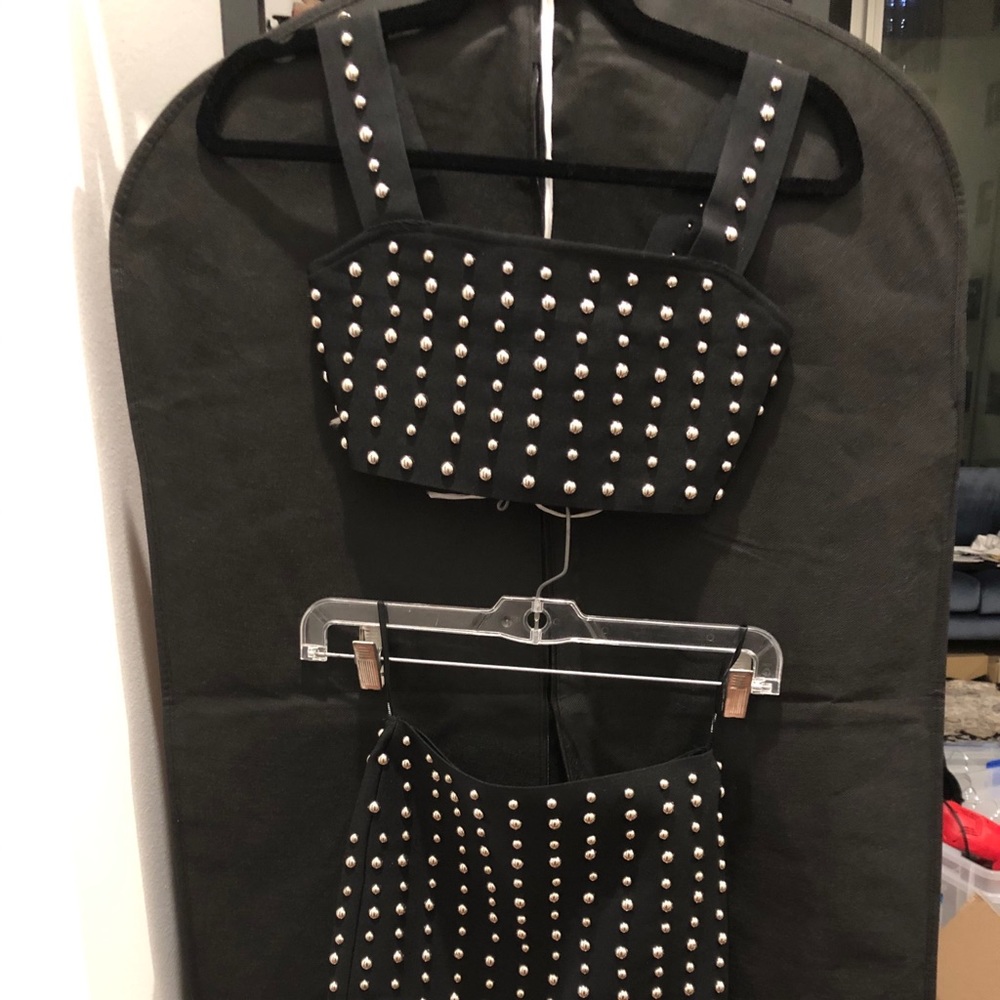 Matching set: fully studded crop top and skirt